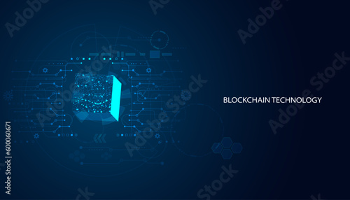 Abstract blockchain technology cryptocurrency and fintech square cube crypto operations Connect block, data transmission, new technology system, Vector illustration.