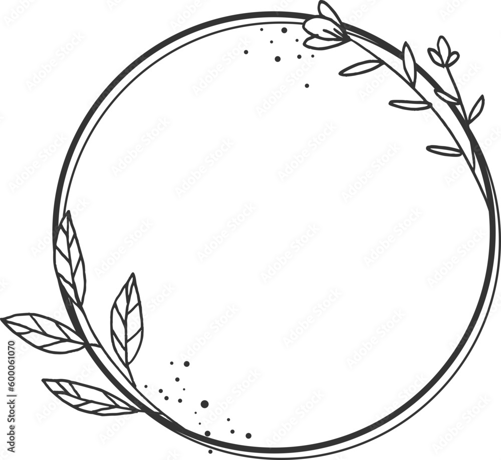 Circle Floral border with hand drawn flowers and leaves for wedding or engagement or greeting card Circle Floral border with hand drawn flowers and leaves for wedding or engagement or greeting card