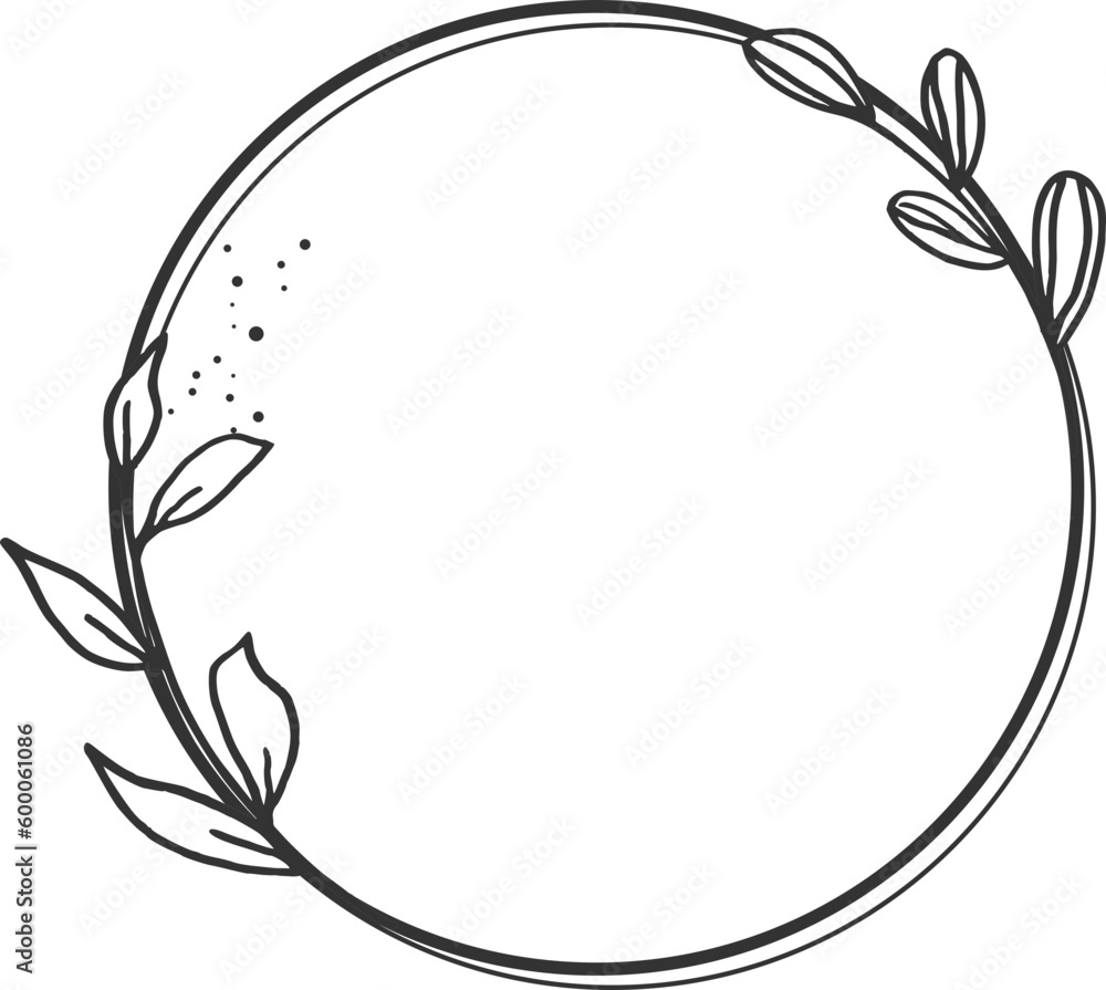 Circle Floral border with hand drawn flowers and leaves for wedding or engagement or greeting card