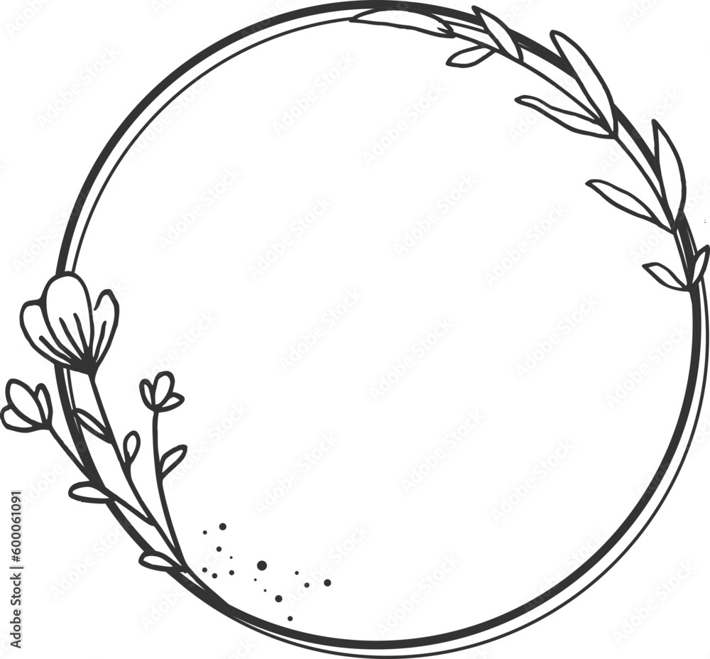 Circle Floral border with hand drawn flowers and leaves for wedding or engagement or greeting card Circle Floral border with hand drawn flowers and leaves for wedding or engagement or greeting card