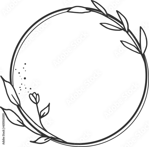 Circle Floral border with hand drawn flowers and leaves for wedding or engagement or greeting card