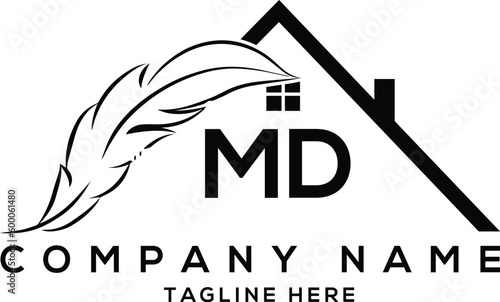 Letter md real estate, realtor, property, construction, house, home, building, or remodeling logo
