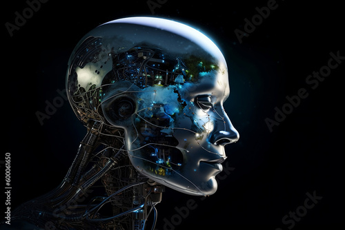 Side view of humanoid android head. Generative AI illustration