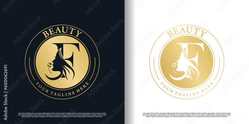 Naklejka premium initial f logo design with beauty women icon and creative concept premium vector