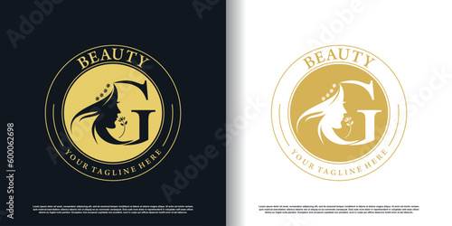 initial g logo design with beauty women icon and creative concept premium vector