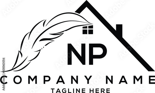 Letter np real estate, realtor, property, construction, house, home, building, or remodeling logo