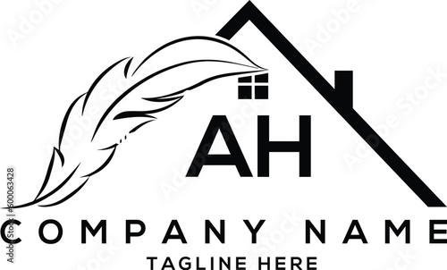 Letter ah real estate, realtor, property, construction, house, home, building, or remodeling logo