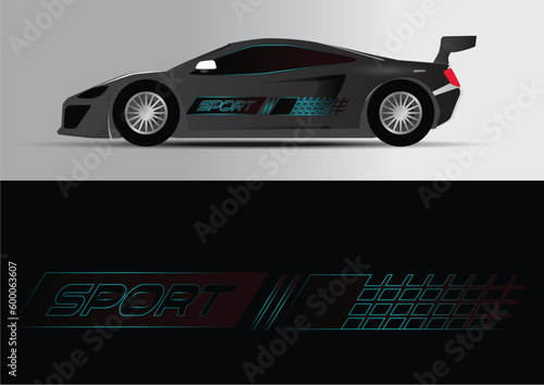 Sport car decal stripes. Car tuning stickers  speed racing stripes. Red markings for transport. Isolated on black background  12