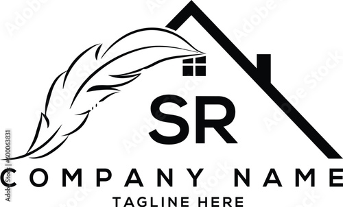 Letter sr real estate, realtor, property, construction, house, home, building, or remodeling logo
