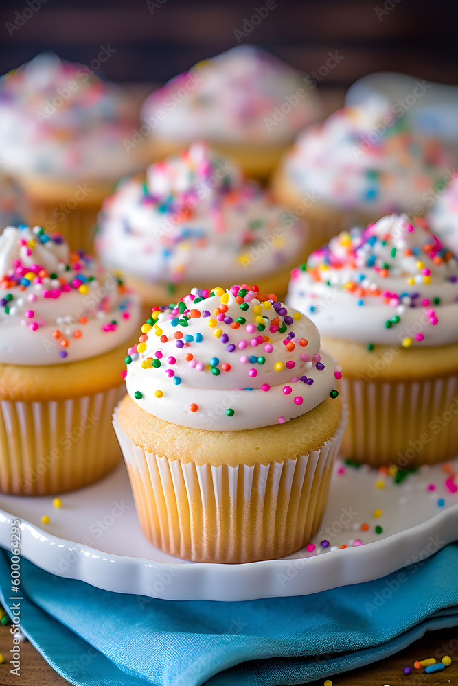 Cupcakes  with rainbow sprinkles created with Generative AI technology