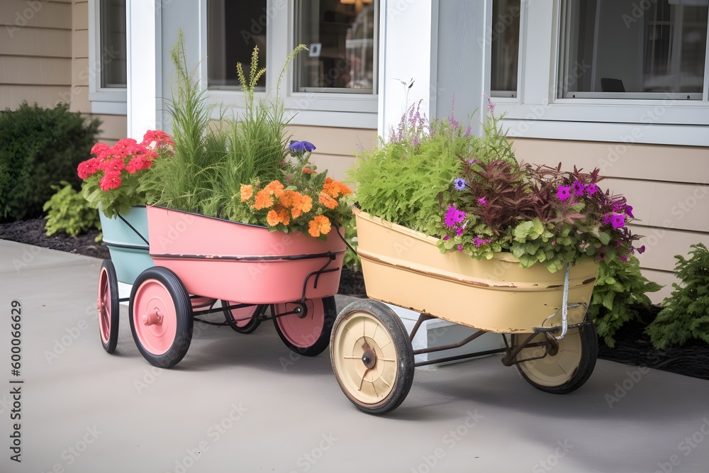 A creative way to recycle old golf equipment by turning them into flower pots.