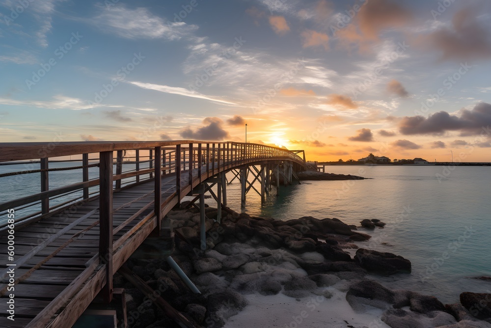 A panoramic shot of a footbridge leading to Smathers Beach.