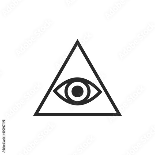 All-seeing eye in triangle vector graphic line art style, Tattoo design element, Esoteric symbol isolated.