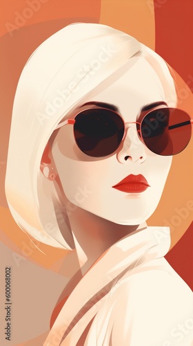 label woman modern portrait girl poster fashion illustration style glasses design. Generative AI.