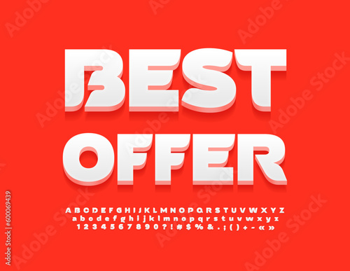 Wallpaper Mural Vector promo banner Best Offer. Artistic 3D Font. Stylish White Alphabet Letters and Numbers set Torontodigital.ca