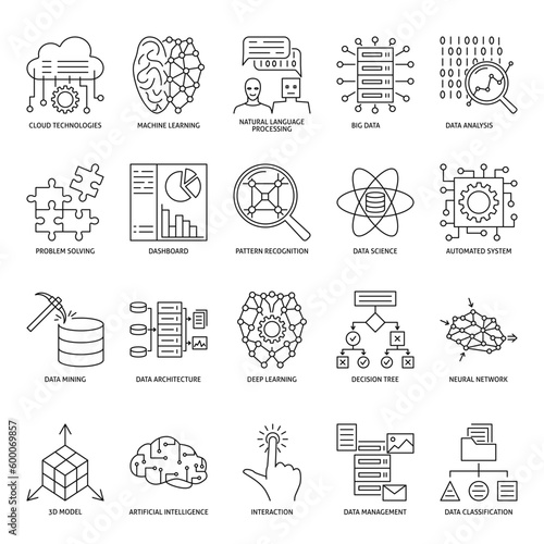Artificial neural net icon set in line style