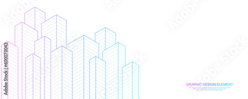 Architectural drawing with building construction. Creative vector illustration of modern architecture