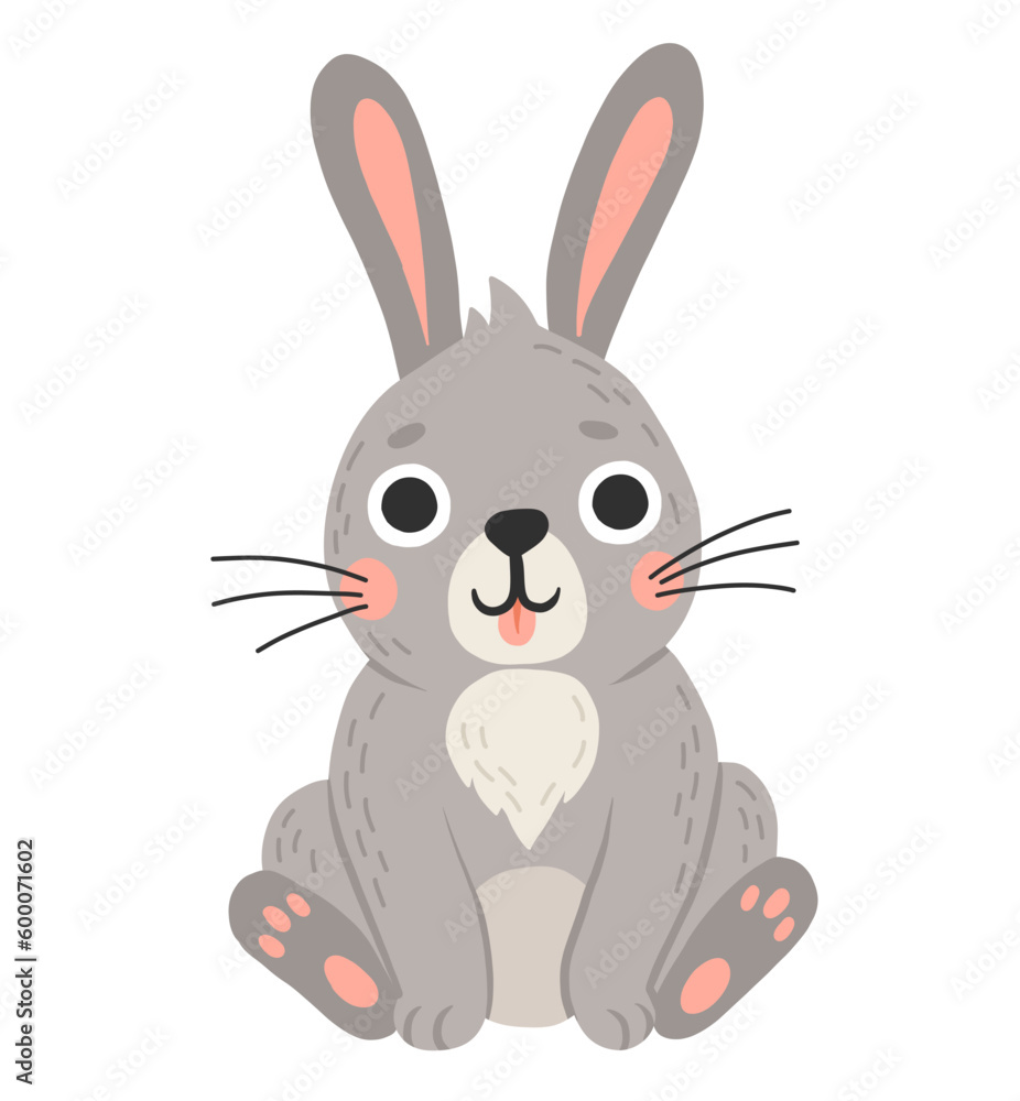 Obraz premium Icon of cute rabbit in cartoon style. Bunny pet silhouette. Hare and rabbit colorful illustration for childrens book, postcards and posters.