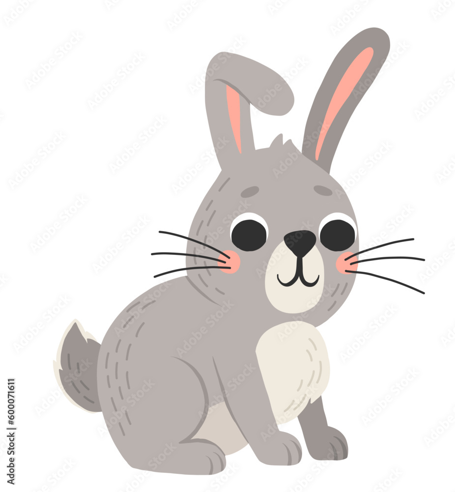 Icon of cute rabbit in cartoon style. Bunny pet silhouette. Hare and rabbit colorful illustration for childrens book, postcards and posters.