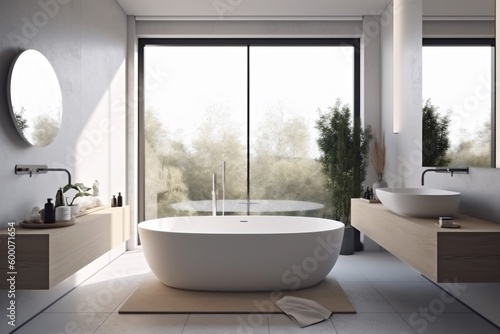 clean house white indoor design window home interior tub room apartment. Generative AI.