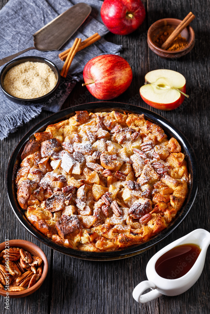 Cinnamon Apple French Toast Bake in baking dish Cinnamon Apple French Toast Bake in baking dish