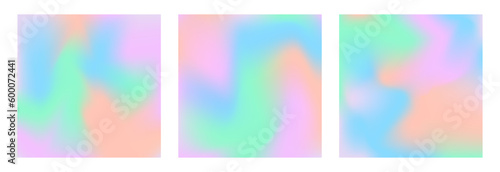 Pearlescent background with holographic gradient. Hologram cover set. 90s, 80s retro style. graphic template for book, social media, mobile interface, web app. Fluorescent pearlescent background set.
