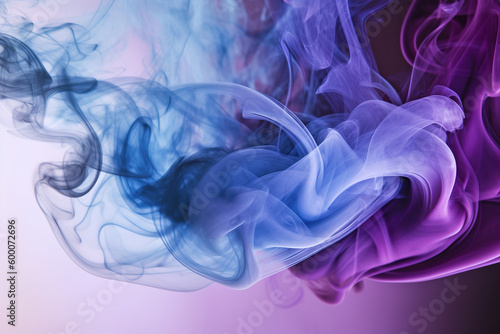 Color explosion of a purple and blue smoke cloud. Fluorescent background. Generative AI.
