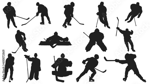 Ice hockey players silhouettes vector set ice hockey player in action with ball