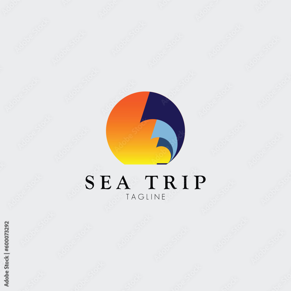 boat sailing at dusk logo vector illustration design boat sailing at dusk logo vector illustration design