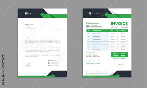 Creative, modern, unique, clean, and professional corporate company business letterhead and invoice template design with color and concept variation bundle