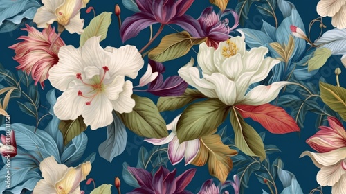 Beautiful Flowers, Exotic Oriental Floral Wallpaper for Interior Decor and Textiles , This wallpaper is suitable for interior mural painting wall art decor. AI