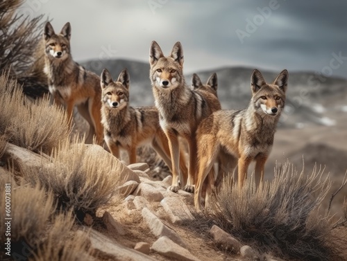 Group of Coyote in natural habitat (generative AI)