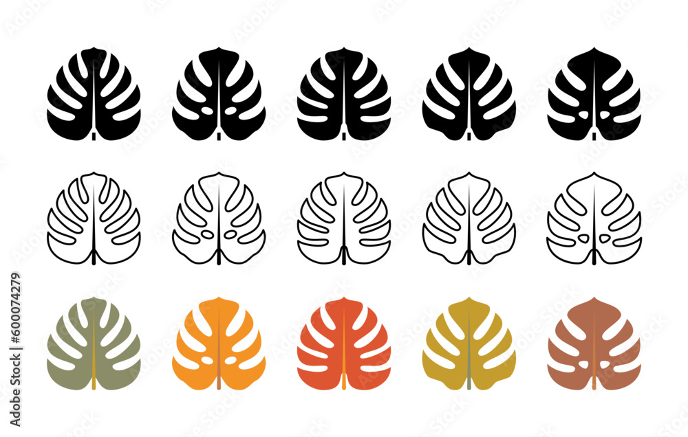 Monstera leaves vector icons. Isolated collection of leaves monstera icon for websites on white background.