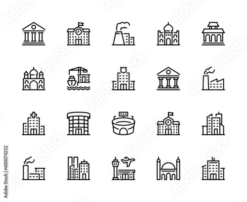 Buildings vector line icons. Isolated collection of building icon on white background. Buildings symbol vector set.