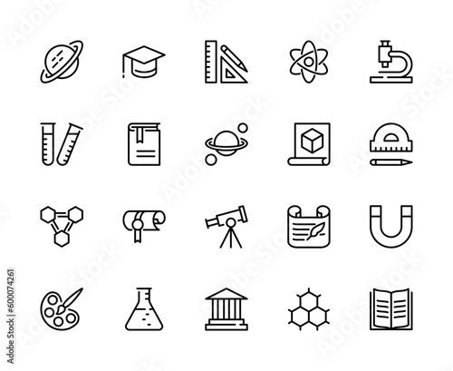Education and learning vector linear icons. Isolated collection of educational icons for websites. Set of vector symbols of education.