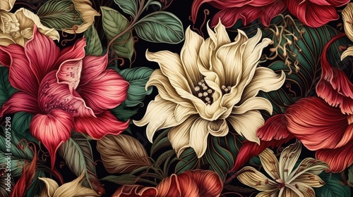 Beautiful Flowers, Exotic Oriental Floral Wallpaper for Interior Decor and Textiles , This wallpaper is suitable for interior mural painting wall art decor. AI