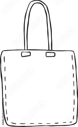 Canvas Tote bag. Cloth eco shopper. Outline cartoon illustration. Reusable Bag for Groceries
