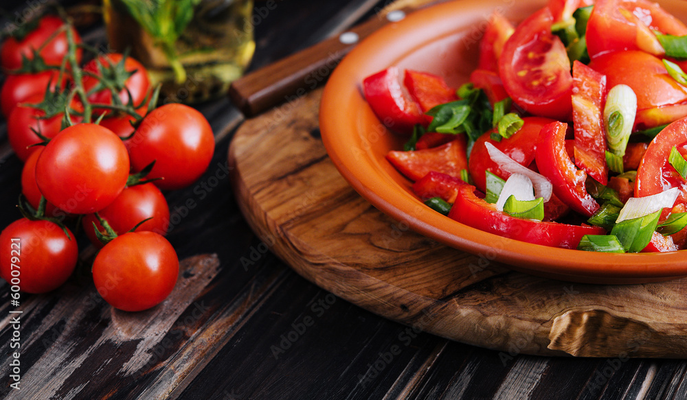 Tomato salad with cucumber, onion and parsley Tomato salad with cucumber, onion and parsley
