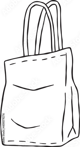 Canvas Tote bag. Cloth eco shopper. Outline cartoon illustration. Reusable Bag for Groceries