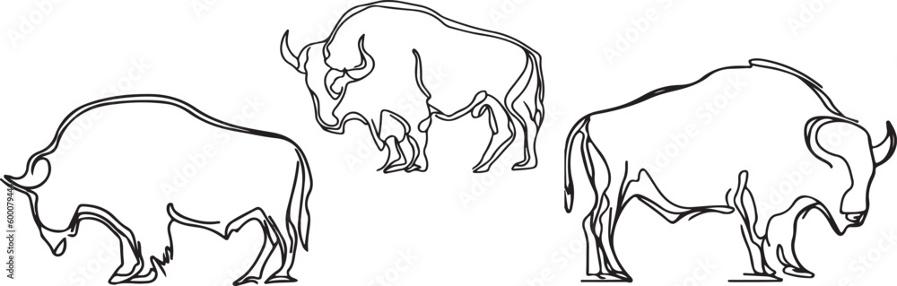 Obraz premium Bison Line art vector silhoutte