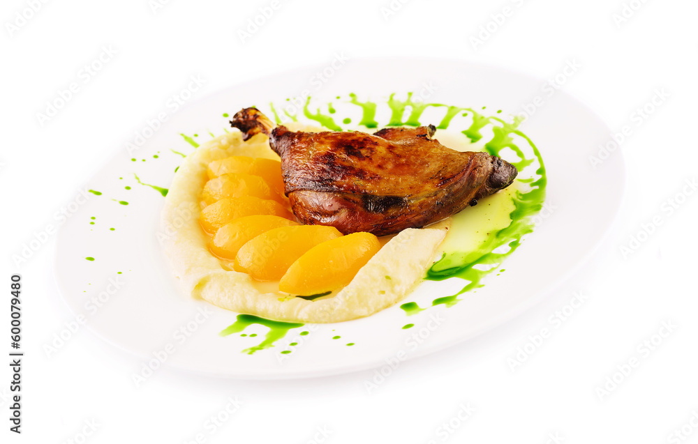 duck leg confit with mashed potatoes