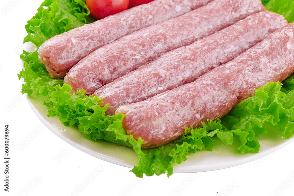 Fresh Raw Sausages isolated on white background