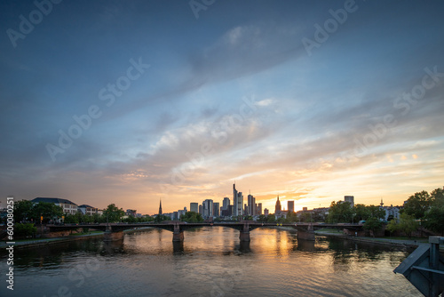 View of the skyline of Frankfurt am Main at dusk  Germany
