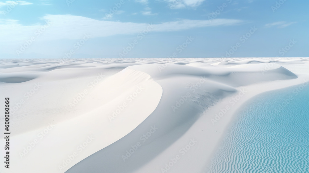 Aerial vie of Minimalist view of wavy white sand with blue sky and clean. Ai generative