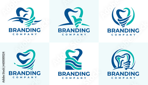 Set of luxury tooth dental implant logo design
