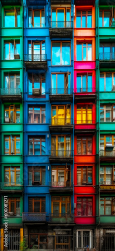 Fotografija Multicolored building with balconies and balconies on each floor