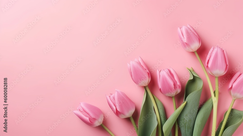 Spring tulip makes on pink establishment best see in level lay organize. AI Generated Spring tulip makes on pink establishment best see in level lay organize. AI Generated