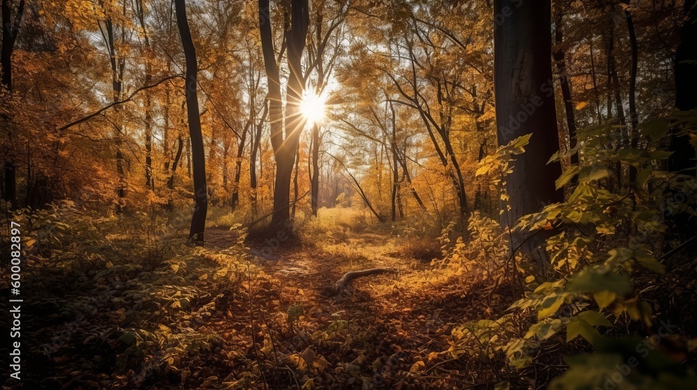 Disorienting scene of an accumulate time timberland with sunrays entering through the branches. AI Generated Disorienting scene of an accumulate time timberland with sunrays entering through the branches. AI Generated