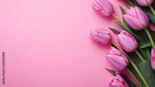 Spring tulip makes on pink foundation best see in level lay organize. AI Generated © Denys
