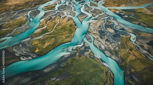 airborne picture of an icelandic stream. AI Generated